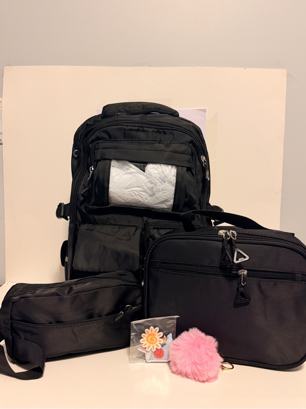 NWOT Fitvc Black Backpack Set with Lunch Box and Pencil Case